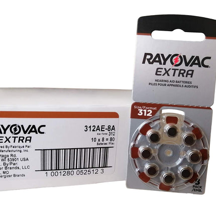 Rayovac Size 312 Extra Advanced Mercury Free Hearing Aid Batteries (80 Batteries)