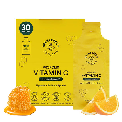 Propolis Liposomal Vitamin C by Beekeeper's Naturals, 1000mg Vitamin C, Propolis & Organic Honey, Supercharged Immune Support & Increased Bioavailibity for Max Absorption, 30 Ct