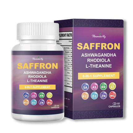 Theronika Aly Saffron Supplements – Blend with Ashwagandha, Safron, Rhodiola, Magnesium, L-Theanine, Zinc & B12, 88.5 mg Pure Saffron Extract Capsules Mood, Energy, Vision & Focus – 60 Vegan Capsules