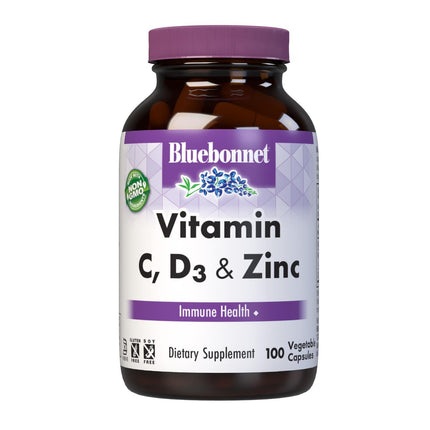 Bluebonnet Nutrition Vitamin C, D3 & Zinc, for Immune Health and Respiratory Function*, Soy-Free, Gluten-Free, Non-GMO, Kosher Certified, Dairy-Free, 100 Vegetable Capsules, 100 Servings