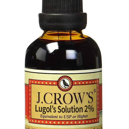 J.CROW'S® Lugol's Solution of Iodine 2% 2 oz (1 Bottle) – Premium Iodine & Potassium Iodide Liquid, Gluten & Alcohol-Free Natural Brine Extract, No Expiration - 1200 Drops