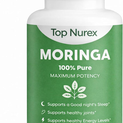 Top Nurex Moringa Capsules, Sustained Energy, Immune Support & Digestive Wellness, Natural Green Superfood Supplement, Vegan, Non-GMO 60 Capsules