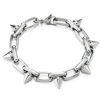 COOLSTEELANDBEYOND Men’s Stainless Steel Spiked Paperclip Link Bracelet With Lobster Clasp, Punk Rock Chain Wristband