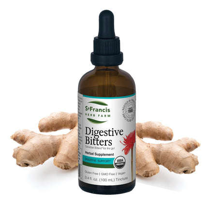 St. Francis Herb Farm Digestive Bitters (3.4floz) Natural Bitters for Digestive Issue Relief (1 Bottle) USDA Certified Organic, GMO-Free, Gluten Free, Vegan, Vegetarian, Herbal Expertise Since 1988
