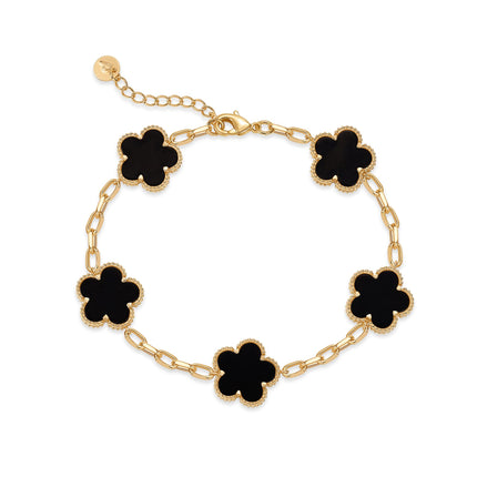 PAVOI Clover Flower Adjustable Lucky Bracelet, 14K Gold Plated, Yellow Gold