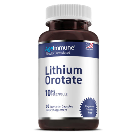 Lithium Orotate 10mg per Capsule - 60 Vegetarian Capsules. Memory and Emotional Wellness Support - Magnesium Stearate Free - 2 Months Supply of Lithium Supplement.