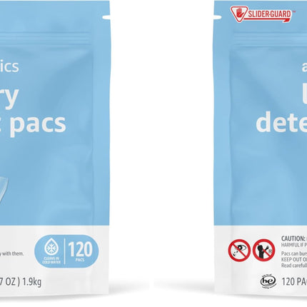Amazon Basics Laundry Detergent Pacs, Free & Clear, Hypoallergenic, Fragrance Free, HE Compatible, Easy to Use, (New Packaging) 120 Count (Pack of 2)