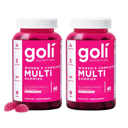 Goli Women's Multi Gummies - Complete Daily Multivitamin with All 13 Essential Vitamins, Biotin, Zinc - Supports Hair, Skin, Nails, Immune System - Vegan, Non-GMO - 60 Count (2 Pack)