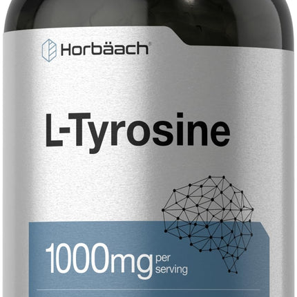 Horbäach L-Tyrosine 1000mg | 250 Capsules | Amino Acid Supplement | Non-GMO & Gluten Free