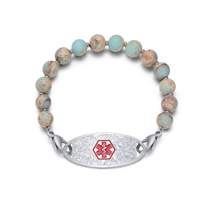 JFJEWER Medical Alert Bracelets for Women Men, Personalized ID Bracelets Free Engraving, Colorful Natural Stone Beaded Medical Bracelets