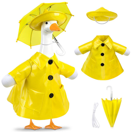 PaLuQiYa 3 Pcs/Set Raincoat Porch Goose Outfits, Summer Lawn Goose Statue Raincoat Costume, Yard Goose Clothes Raincoats Umbrella Hat Outfit for 23" Statue Patio Garden Decoration Yellow