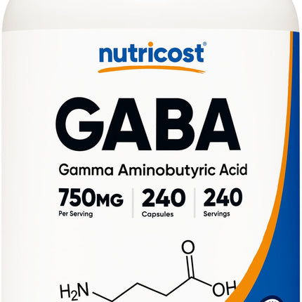 Nutricost GABA (Gamma Aminobutyric Acid) 750mg, 240 Capsules, 240 Servings - Non-GMO, Gluten Free