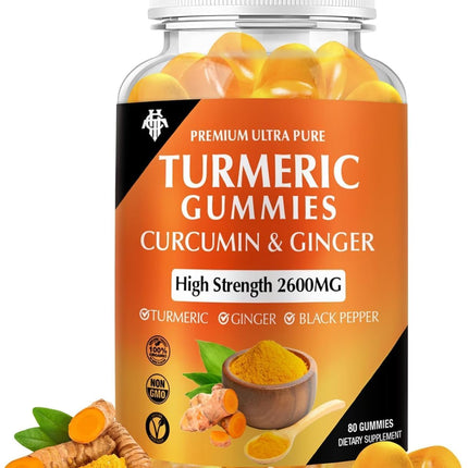 Turmeric Curcumin Gummies (1 Pack) - Turmeric Curcumin Supplements with Ginger & Black Pepper Gummies for Immune Muscle Support Healthy Skin - Vegan, Gluten Free, Low Sugar - for Adults