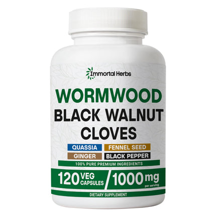 Immortal Herbs Wormwood Black Walnut Clove Cleanse Extract, 7-in-1 Complex, 120 Pills, Herbal Supplement for Adults, Vegan, Non-GMO & Gluten Free Sweet Wormwood Capsules