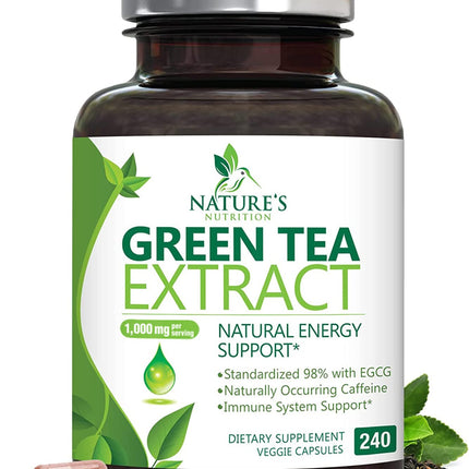 Green Tea Extract Capsules - 3X Strength Green Tea Extract 1000 mg Per Serving Pills with 45% EGCG & 98% Polyphenols for Natural Energy - Antioxidant Herbal Heart Support Supplement - 240 Capsules