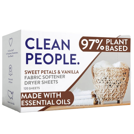 The Clean People Fabric Softener Sheets - Dryer Sheets - Softens & Removes Static Cling - Vegan Laundry Softener, Essential Oils - Sweet Petals, 120 Pack