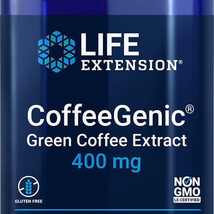 Life Extension CoffeeGenic® Green Coffee Extract, 400 mg, standardized for 50% chlorogenic Acid, After-Meal Metabolism Support, Gluten Free, Non-GMO, Vegetarian, 90 Capsules