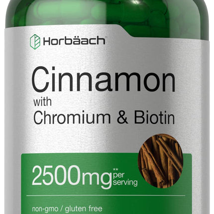 Horbäach Cinnamon with Chromium & Biotin | 250 Capsules | Herb Extract Supplement | Vegetarian, Non-GMO, Gluten Free Extract Supplement