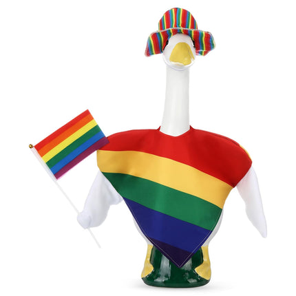 JolliLudo Rainbow Pride Porch Goose Outfit for LGBTQ Pride Month Goose Dress Clothes with Stripes Top Hat and Flag Costume for 23" Gooses Statue Decoration Patio Yard Garden Lawn Outdoor Decors