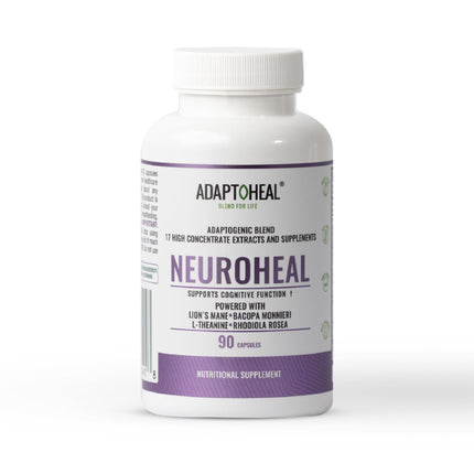 ADAPTOHEAL NeuroHeal - Natural Supplement for Cognitive Function – Supports Memory, Concentration and Brain Health Support, Lion's Mane, Bacopa Monnieri, L-Theanine, Rhodiola Rosea (90 Capsules)