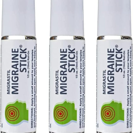 Basic Vigor Migrastil Migraine Stick Rollon - Fast Cooling Comfort for Your Head 3-Pack. Aromatherapy with Peppermint & Other Essential Oils. Metal Roller. Made in USA by Basic Vigor
