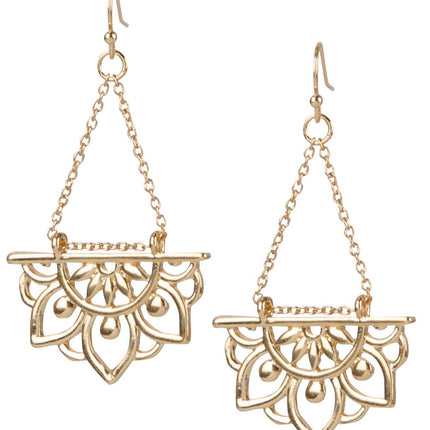 SPUNKYsoul New Beginnings Lotus Flower Antique Silver or Gold and Patina Boho Chic Tribal Ethnic Fishhook Dangle Earrings for Women Gift (Gold)