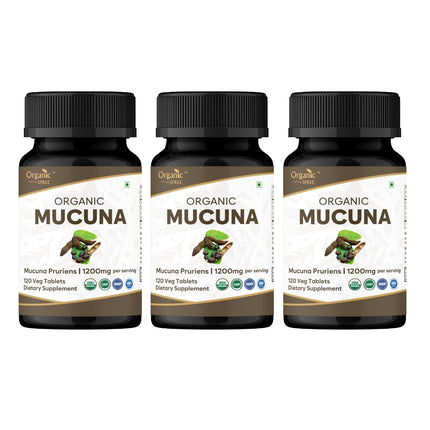ORGANIC SPREE Mucuna Tablets - USDA Organic Mucuna Supplement, Supports Energy, Stamina & Overall Wellness*, 120 Tablets - Pack of 3