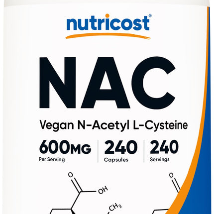 Nutricost N-Acetyl L-Cysteine (NAC) 600mg, 240 Vegetarian Capsules - Vegan, Non-GMO, Gluten Free