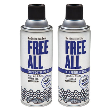 Free All Rust Eater Deep Penetrating Oil, 11 oz Aerosol – Loosens Rusted Bolts, Nuts, Pipe Connections & Locks – Industrial-Grade Rust Remover, Silicone-Free, Safe on Paint & Plastic Surfaces, 2-Pack