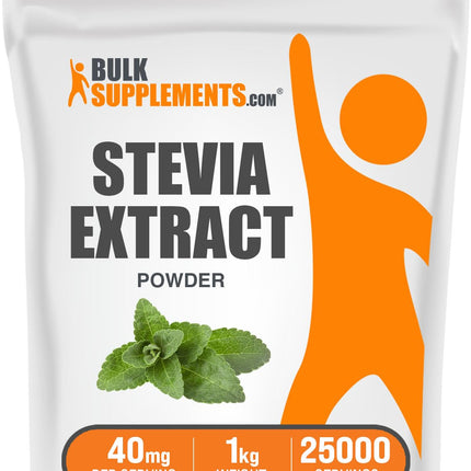 BulkSupplements.com Stevia Extract Powder - Stevia Sweetener, Pure Stevia Powder - Zero Calorie Sweetener, Gluten Free, 40mg per Serving, 1kg (2.2 lbs) (Pack of 1)