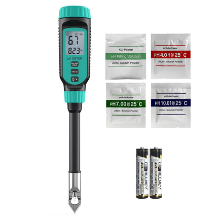 Tadeto Soil pH Tester, High Accuracy Digital pH Meter for Soil, Garden, Water, Plants, Solution and Food, Soil pH Test Kit with Thermometer LCD Display, Calibration Powder and Alloy Protective Cap