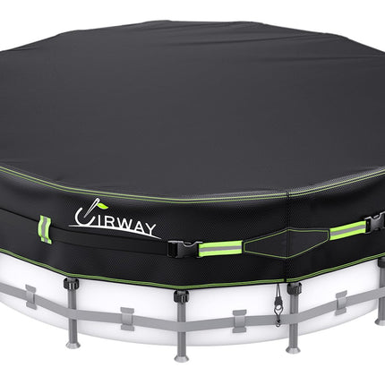 UIRWAY 500D Pool Cover 14FT Round [2026 Upgraded Heavy Duty Fabric] Solar Pool Covers for Above Ground Pools, New Super Windproof Gel-Coated Tarp Straps, Swimming Pool Covers with UV Protection