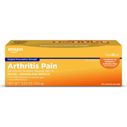 Amazon Basic Care Diclofenac Sodium Topical Gel, 1% (NSAID), Arthritis Pain Reliever for Hand, Wrist, Elbow, Foot, Ankle and Knee Pain Relief, 3.53 oz (100 g)