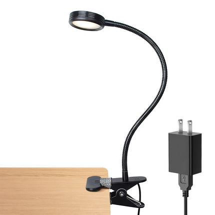 LEPOWER Clip on Light/Reading Lights/Book Light/Desk Lamp Color Changeable/Night Lights Clip on for Desk, Bed Headboard and Computers, Adapter Included (Black) Metal