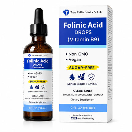 True reflectionz Folinic Acid Drops Kids & Adults - 500mcg Vitamin B9 Liquid Kids 60 mL | Methylation Support Supplement | Bioavailable Folate | Sugar Free, Non-GMO, Vegan | Gentle Methylation