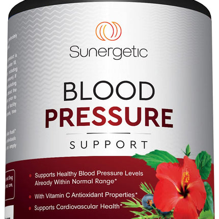 Sunergetic Premium Blood Pressure Support Supplement for Cardiovascular & Heart Health with Garlic, Hawthorn & Hibiscus (90 Capsules)