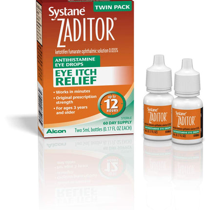 Alcon Zaditor Antihistamine Eye Drops, Twin Pack, 5-mL Each