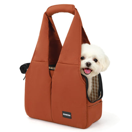 Dog Purse Carrier for Small Dogs and Cats, Soft-Sided Pet Tote Bag with 6 Large Pockets, Collapsible Travel Puppy Carrier, Fits Pets up to 16 lbs (Caramel, 17.5" L x 8" W x 12" H)