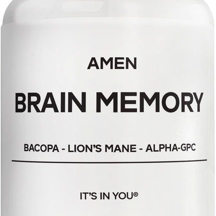 Amen Brain Memory Supplement- Bacopa, Lion’s Mane, Alpha-GPC, Citicoline, Phosphatidylserine, Rhodiola, Ginkgo, BioPerine, Huperzine A - NSF Certified Cognition & Mind Vitamins, Non-GMO - 60 Capsules