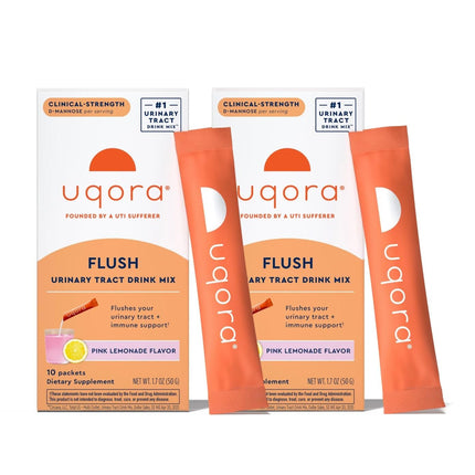 Uqora Flush - Urinary Tract* with D-Mannose, Vitamin C, Vitamin B6, Potassium, Magnesium & Calcium - Gluten-Free & Vegan - Pink Lemonade Flavor - 20 Packets (2 Pack)