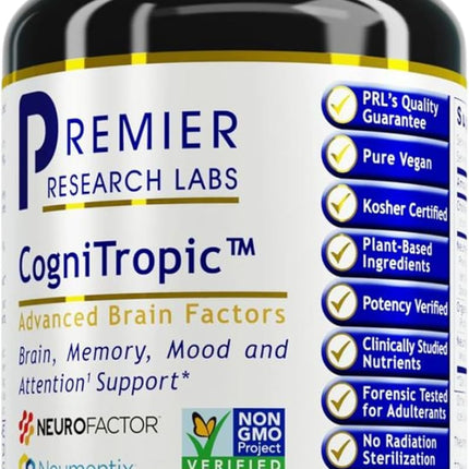 Premier Research Labs CogniTropic - Brain Supplements for Memory and Focus, Focus Supplement, Brain and Memory Power Boost, Clarity Vitamins for Brain, Memory Support - 120 Vegetarian Capsules