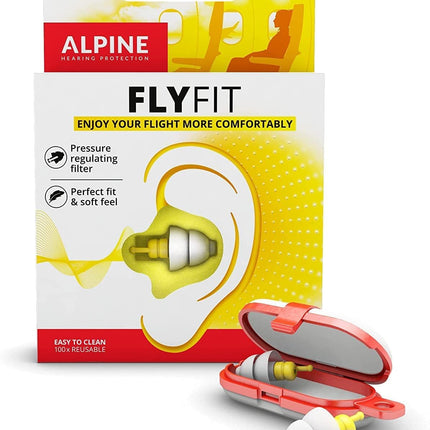 Alpine FlyFit - Earplugs for Pressure Relief & Preventing Ear Pain While Flying - Airplane Travel Essentials - Comfortable Reusable Hypoallergenic Earplugs with Ultra Soft Filter