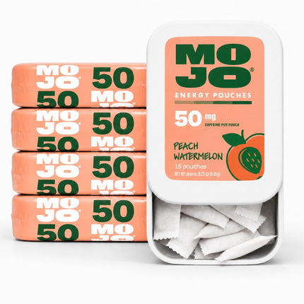 MOJO Energy 50mg Caffeine Pouches, Peach Watermelon, 15 Pouches, 5-Pack