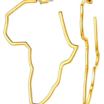 FaithHeart Gold Hoop Earrings for Women, Trendy 14K Gold Plated Large African Map Huggie Hoop Earrings Non Tarnish Everyday Jewelry