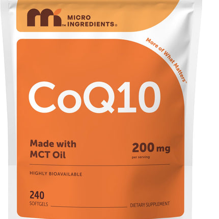 Micro Ingredients CoQ10 200mg Per Serving, 240 Softgels | Made with Coconut MCT Oil | Coenzyme Q10 (Ubiquinone) | Non-GMO