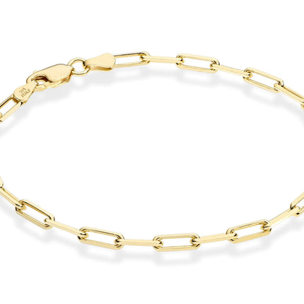 Miabella 18K Gold Plated 925 Sterling Silver Italian 3mm Paperclip Link Chain Bracelet for Women Men, Made in Italy (Length 7 Inches)