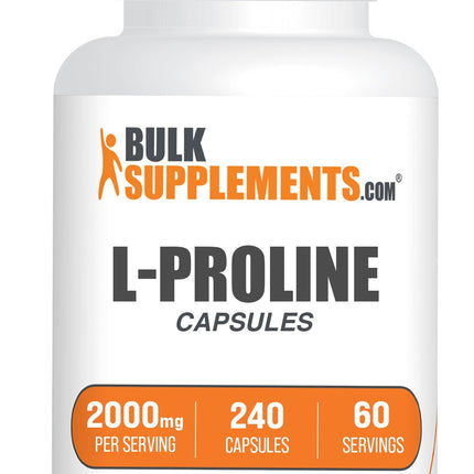 BulkSupplements.com L-Proline Capsules - Amino Acid Supplement, L-Proline 2000mg, Proline Supplements - Gluten Free, 4 Capsules per Serving, 240 Count (Pack of 1)