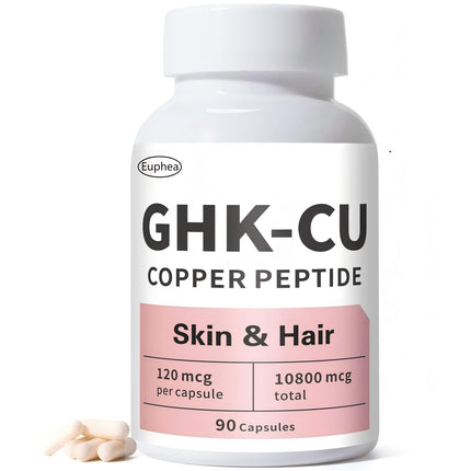 GHK-Cu Peptide Supplement, for Skin & Hair, GHK Copper Peptide Capsules, Easy to Take, Precisely Dosed – 90 Vegan Capsules