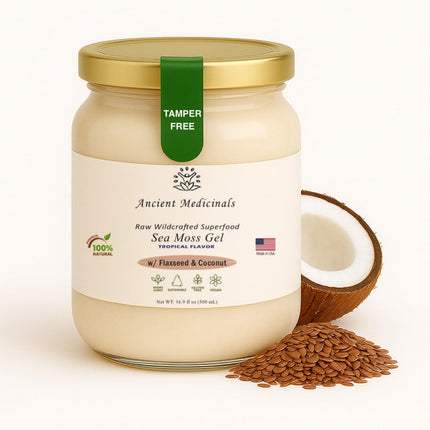 Ancient Medicinals Flaxseed & Coconut Sea Moss Gel – Wildcrafted Irish Moss Gel – 92+ Vitamins & Minerals – Raw, Non-GMO, Gluten-Free – Natural Superfood Supplement, (16.9 oz - Flaxseed & Coconut)