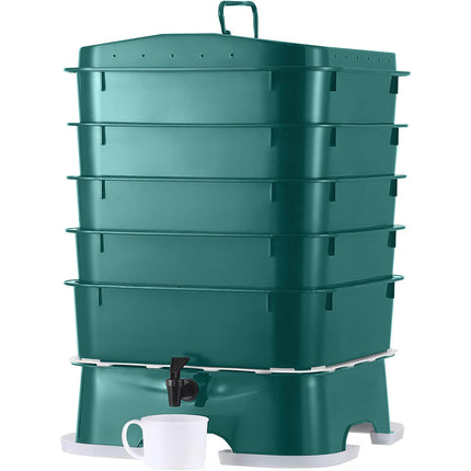 The Original VermiHut® Plus 5-Tray Worm Compost Bin – Indoor & Outdoor Vermicomposting System, Continuous Flow Food Waste Recycler for Organic Composting & Gardening - Dark Green